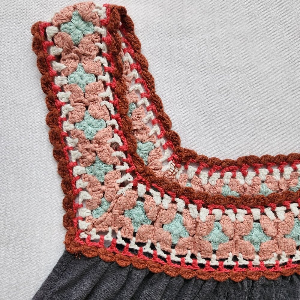 Lucky Brand Crochet Bubble Tee Sleeveless Top Boho Hippie Prairie Cute Small - Picture 2 of 8